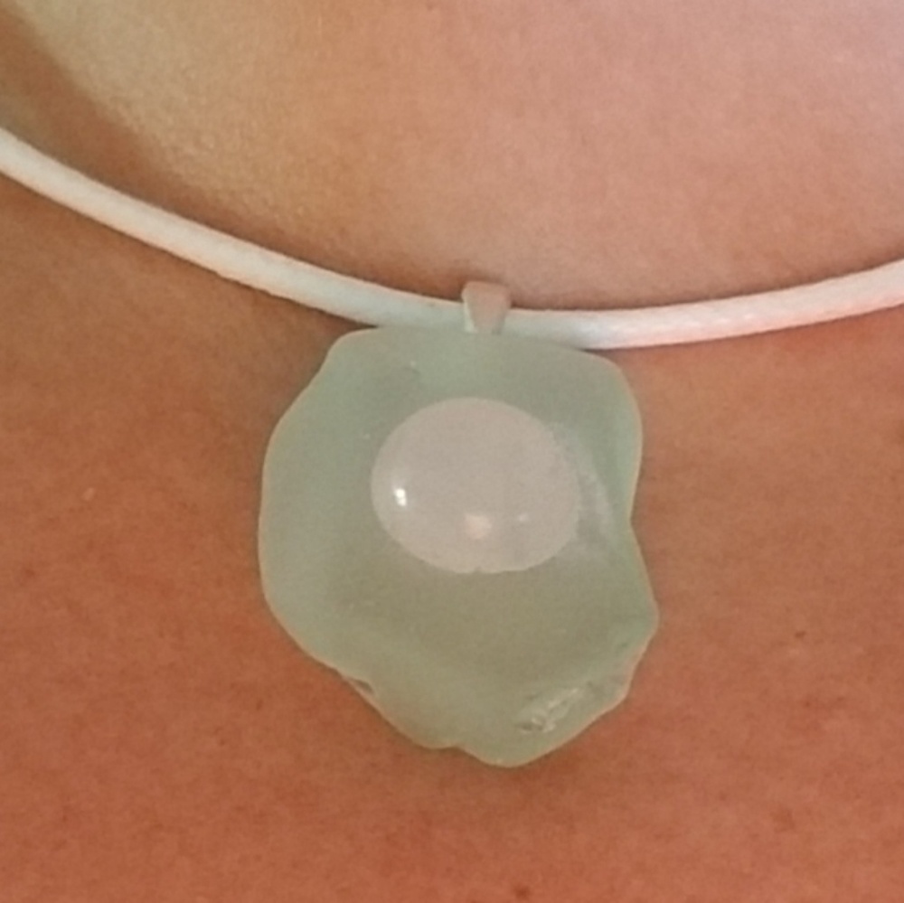 OCEAN FOUND, Aqua Turquoise Sea Glass w  ROSE QUAR